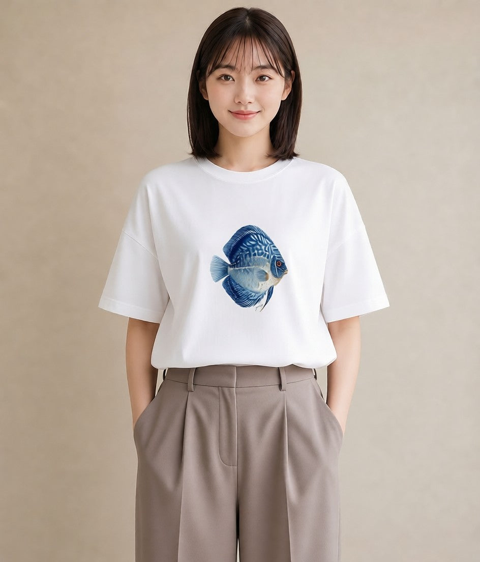 デザインTシャツ レディース 熱帯魚 海の生き物 海 イラスト 春服 ミセス 白T YMAZO