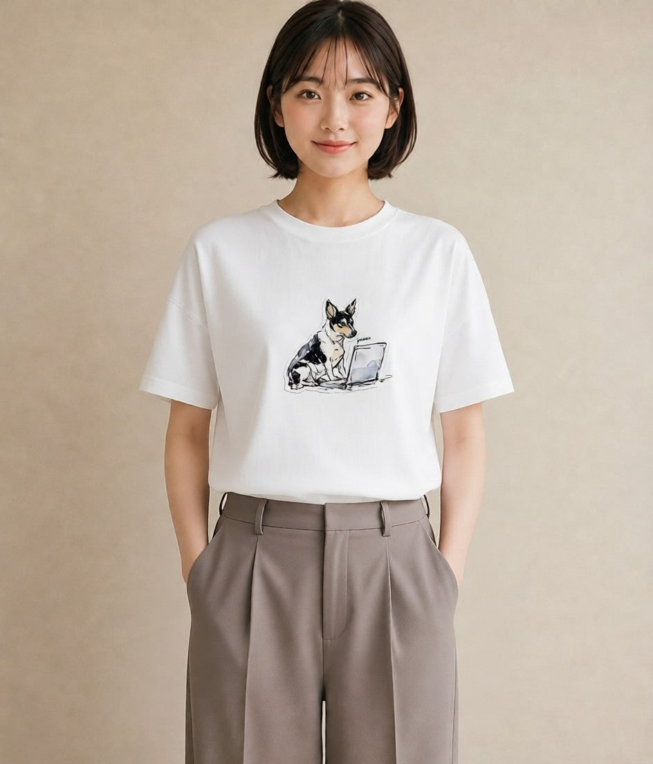 デザインTシャツ レディース 犬 いぬ イラスト 個性的 通勤 在宅 白T YMAZO