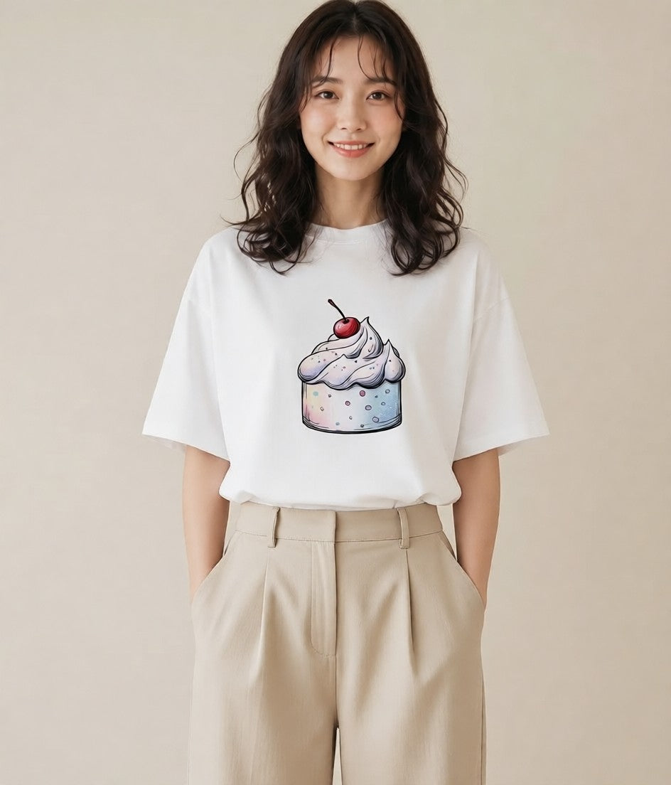 Tシャツ レディース ソフトクリーム 食べ物 フード イラスト アート風 買い物 夏コーデ 白T YMAZO