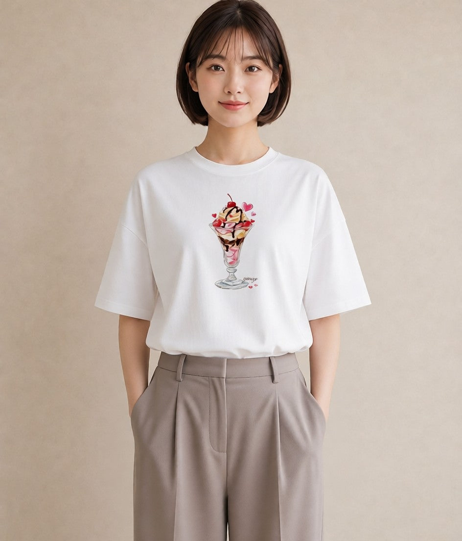 グラフィックTシャツ レディース アイス 食べ物 フード イラスト ラフカジュアル 母娘コーデ 自分用 白T YMAZO