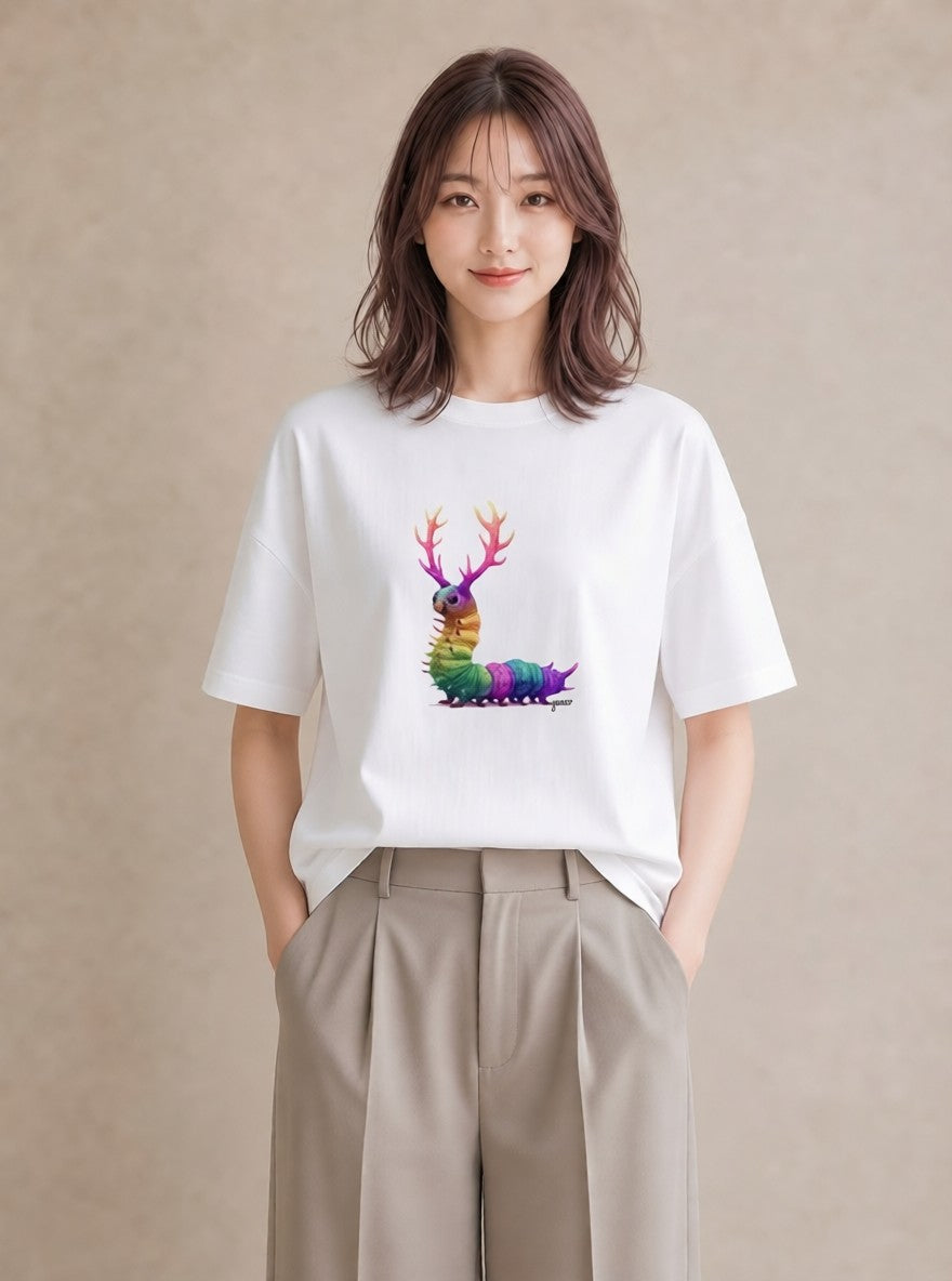プリントTシャツ レディース クワガタ 昆虫 虫 イラスト ゆるコーデ デイリーウェア 休日 白T YMAZO