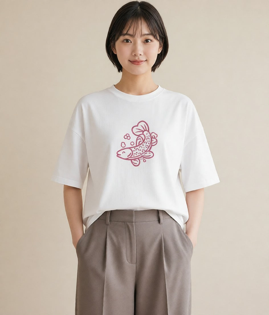 半袖Tシャツ レディース たい焼き 食べ物 フード イラスト ナチュラル カフェ服 クリスマス 白T YMAZO