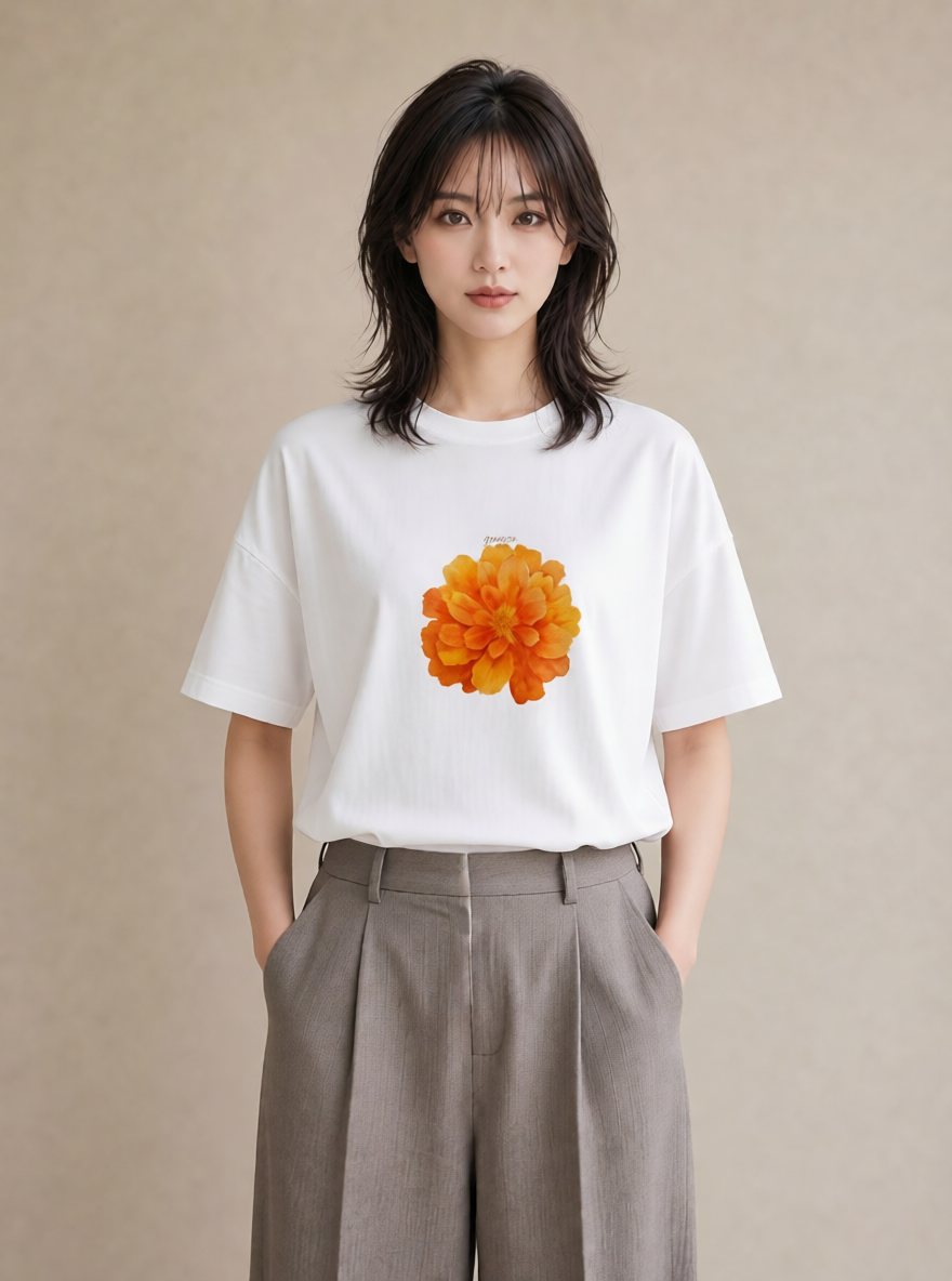 デザインTシャツ レディース コスモス 秋桜 花 花柄 イラスト ミニマル 週末コーデ 敬老の日 白T