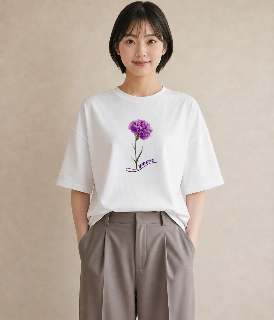 デザインTシャツ レディース スミレ 花 花柄 イラスト ゆるコーデ 休日 ペアコーデ 白T YMAZO