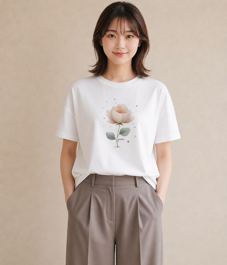 グラフィックTシャツ レディース 牡丹 花 花柄 イラスト フェミニン 親子 20代 白T YMAZO
