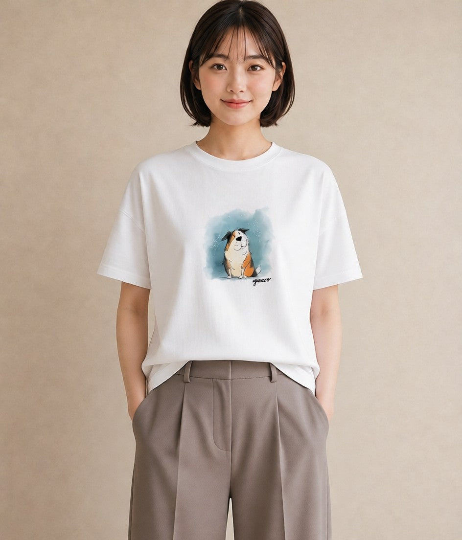 Tシャツ レディース わんこ 犬 いぬ イラスト 旅行コーデ 部屋着 女性向けギフト 白T YMAZO