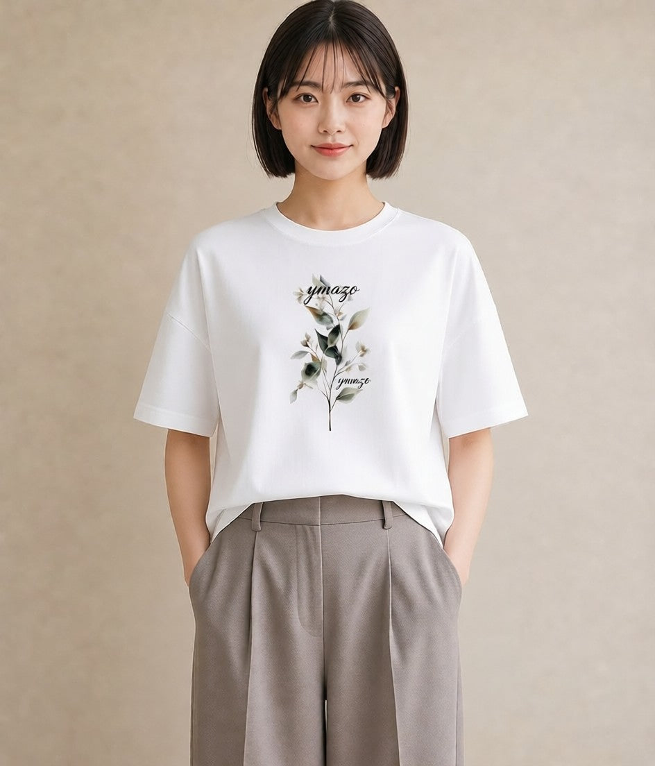 Tシャツ レディース ハーブ 植物 ボタニカル イラスト 線画 カフェ巡り 女子会 白T YMAZO