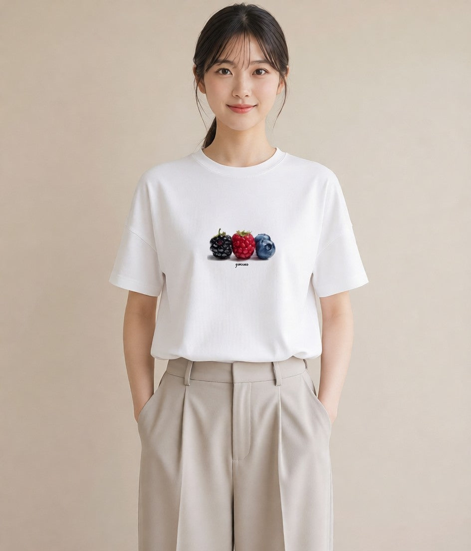 デザインTシャツ レディース 木の実 植物 ボタニカル イラスト 上品 送別ギフト 通勤 白T YMAZO