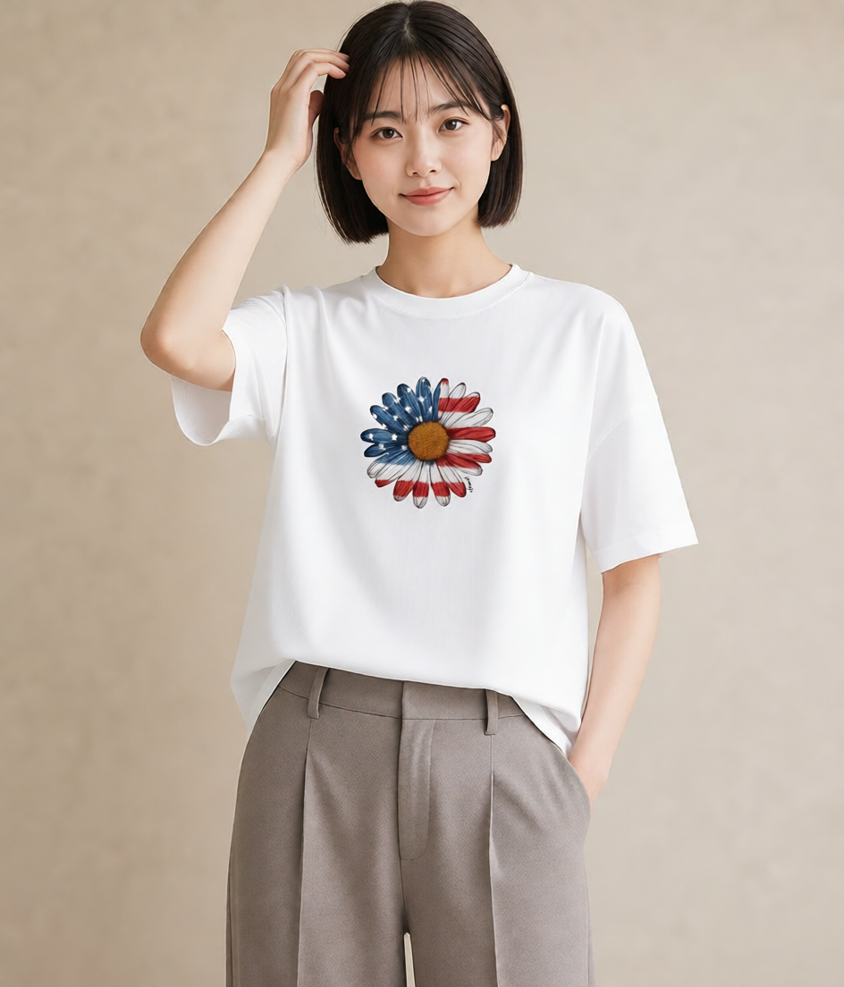 Tシャツ レディース マーガレット 花 花柄 イラスト ゆるかわ 送別ギフト 通勤 白T YMAZO