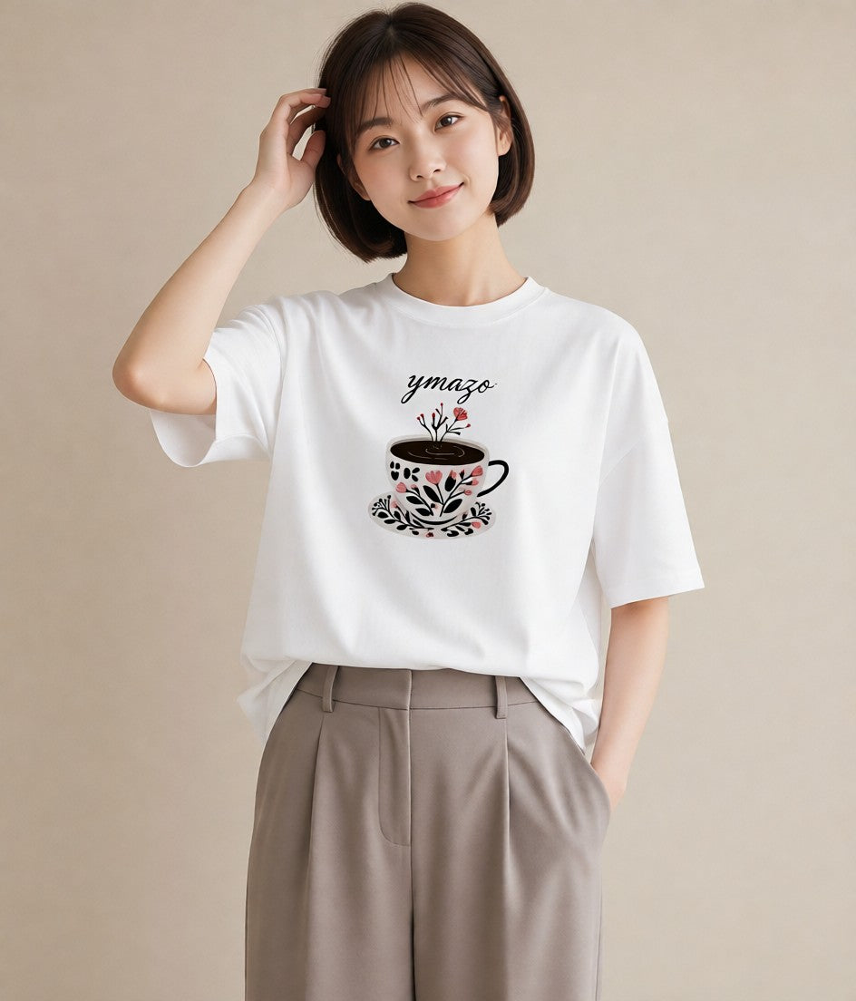 デザインTシャツ レディース エスプレッソ 食べ物 フード イラスト 可愛い 誕生日プレゼント 綿100 白T YMAZO