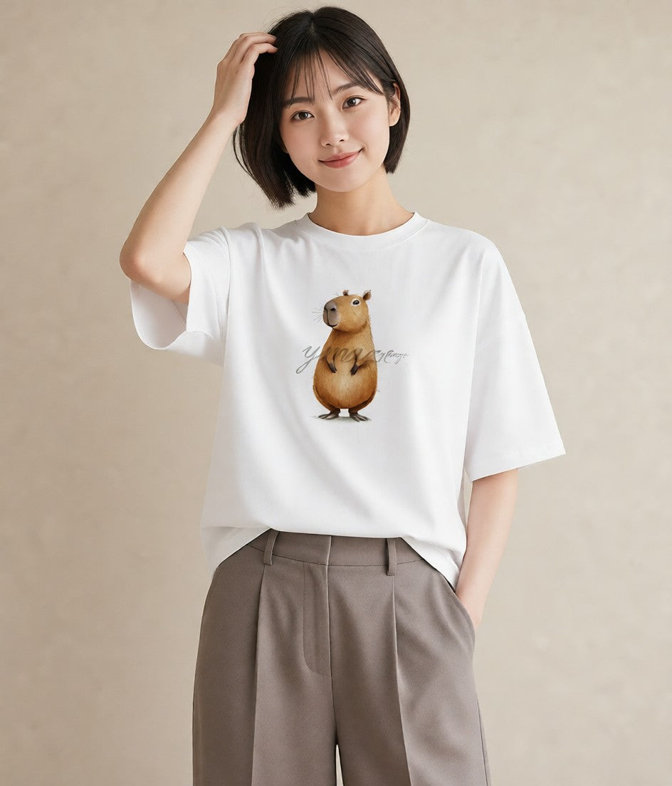 Tシャツ レディース ゴールデンハムスター ペット 動物 イラスト シンプル 送別ギフト 通勤 白T YMAZO