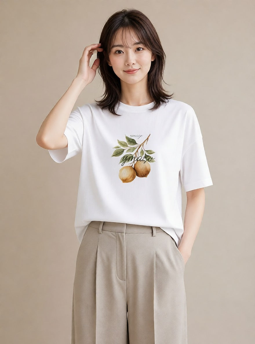 グラフィックTシャツ レディース バナナ 食べ物 フード イラスト ミニマル 公園 ママ 白T YMAZO