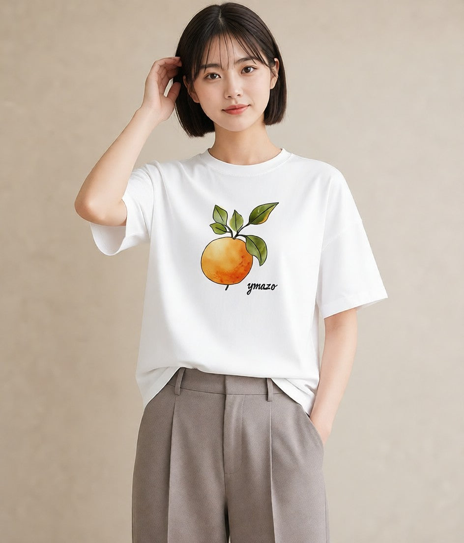 デザインTシャツ レディース もも 食べ物 フード イラスト ミニマル ママ カフェ服 白T YMAZO
