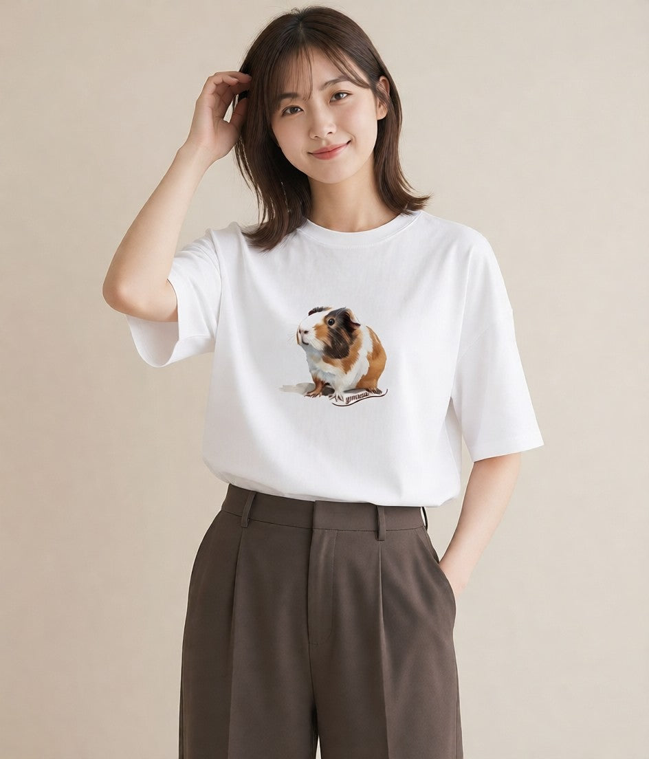 プリントTシャツ レディース デグー ペット 動物 イラスト カフェコーデ 旅行用 海 白T YMAZO