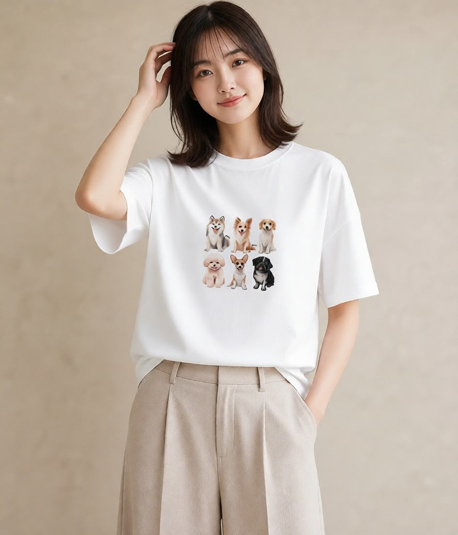 半袖Tシャツ レディース サモエド 犬 いぬ イラスト 旅行コーデ 母の日 ビーチ 白T YMAZO