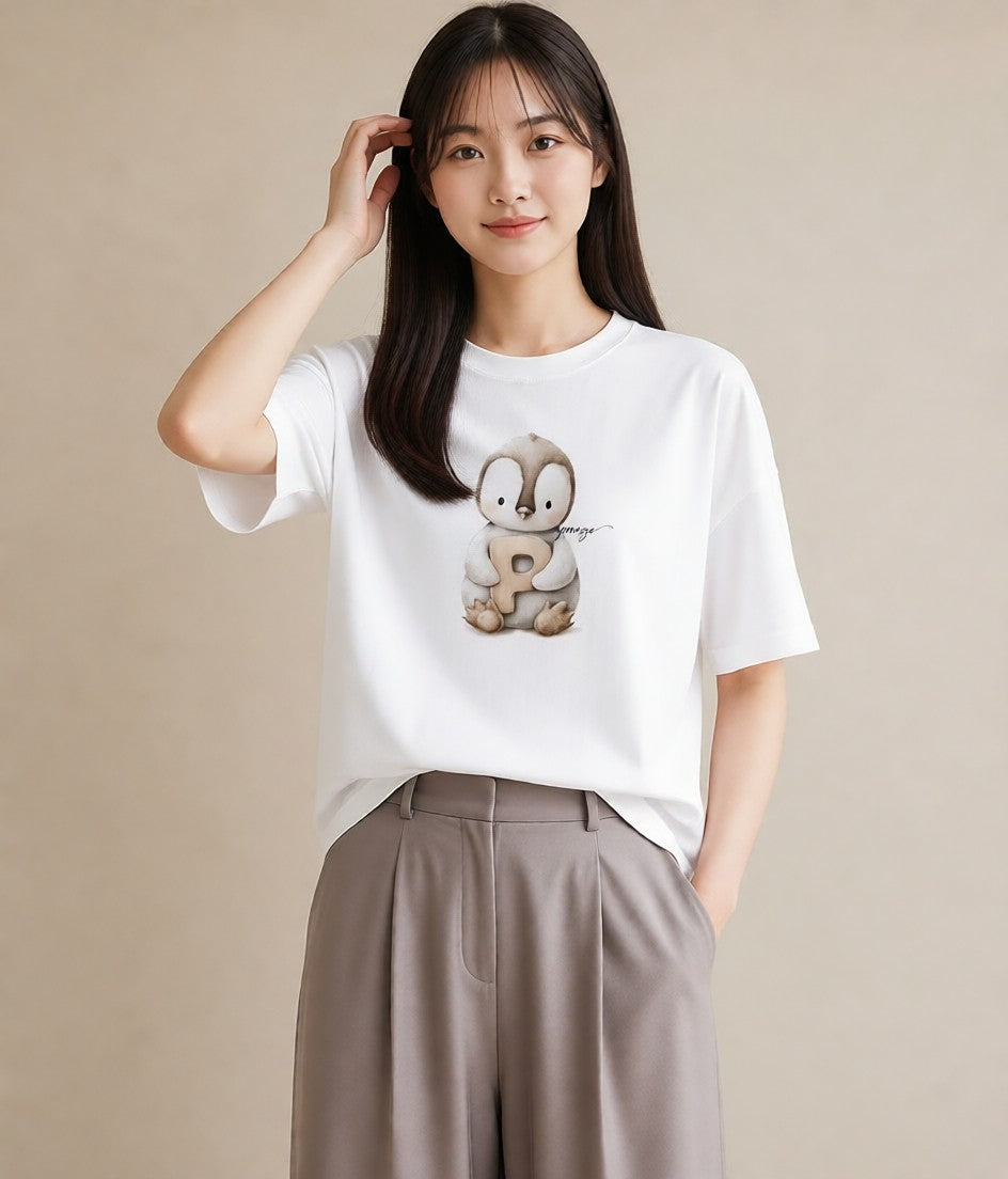 半袖Tシャツ レディース 白文鳥 ペット 動物 イラスト ガーリー 母の日 ビーチ 白T YMAZO