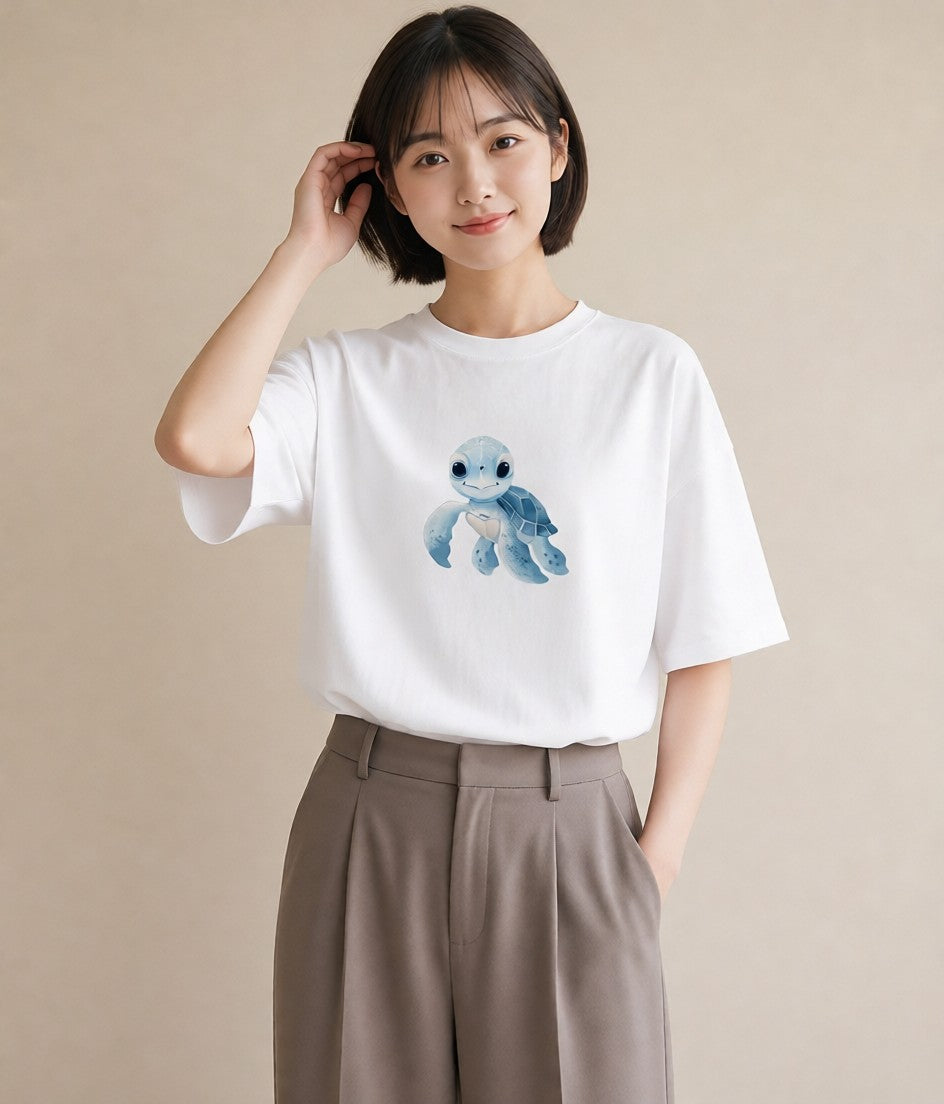 プリントTシャツ レディース ウミガメ 海の生き物 海 イラスト 休日コーデ クリスマス 旅行 白T YMAZO