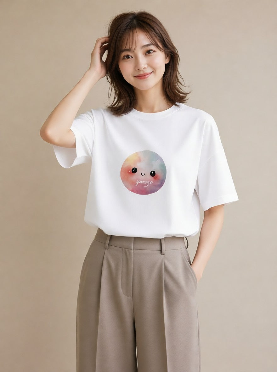 プリントTシャツ レディース 雲 星空 宇宙 イラスト 北欧風 週末コーデ 敬老の日 白T YMAZO