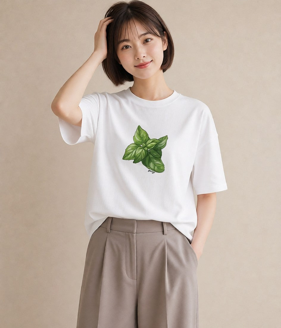 半袖Tシャツ レディース ハーブ 植物 ボタニカル イラスト 休日コーデ カジュアルコーデ 買い物 白T YMAZO