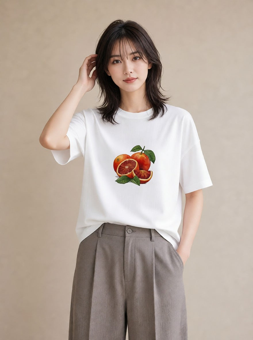 半袖Tシャツ レディース みかん 食べ物 フード イラスト ユニーク 姉妹 送別ギフト 白T YMAZO