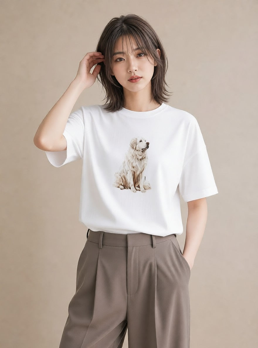 プリントTシャツ レディース 黒柴 犬 いぬ イラスト カフェコーデ 夏コーデ 通学 白T YMAZO