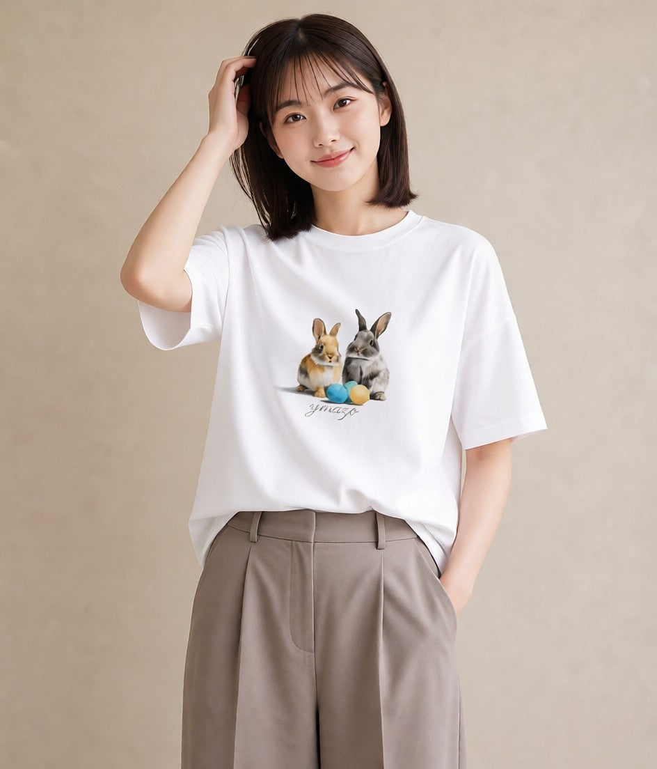 Tシャツ レディース ネザーランドドワーフ ペット 動物 イラスト アート風 おしゃれギフト 社会人 白T YMAZO
