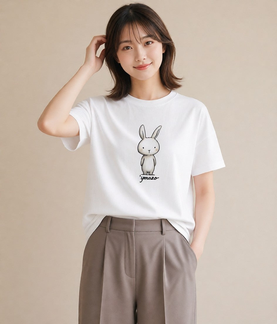 グラフィックTシャツ レディース うさちゃん ペット 動物 イラスト ユニーク 母娘コーデ 自分用 白T YMAZO