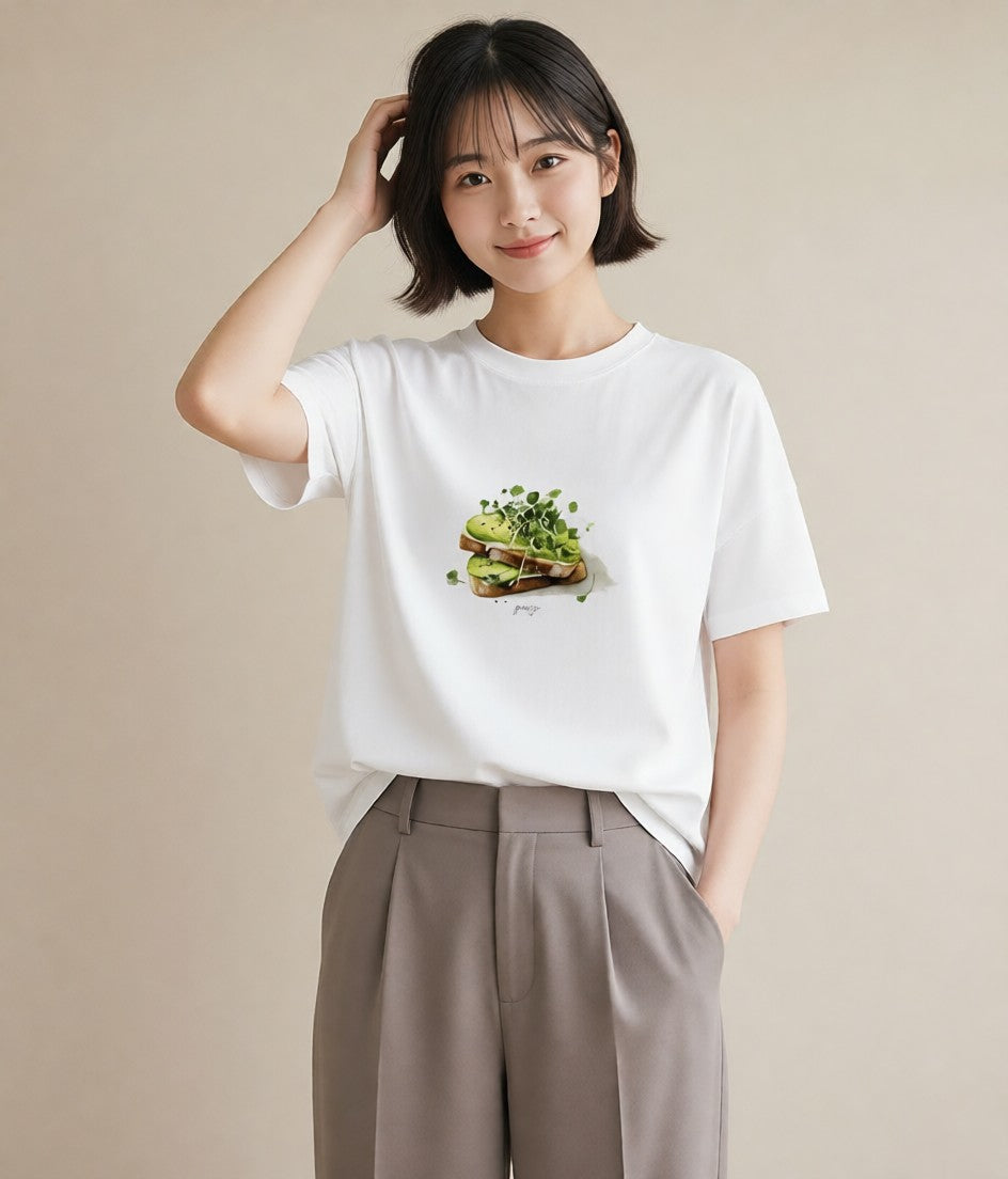 グラフィックTシャツ レディース アボカド 食べ物 フード イラスト 水彩風 秋コーデ おしゃれギフト 白T YMAZO