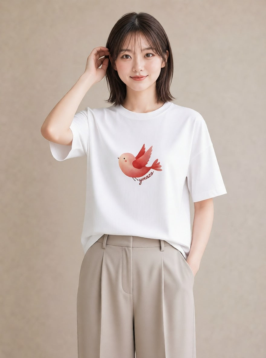 デザインTシャツ レディース マメルリハ ペット 動物 イラスト 線画 ホワイトデー 春服 白T YMAZO