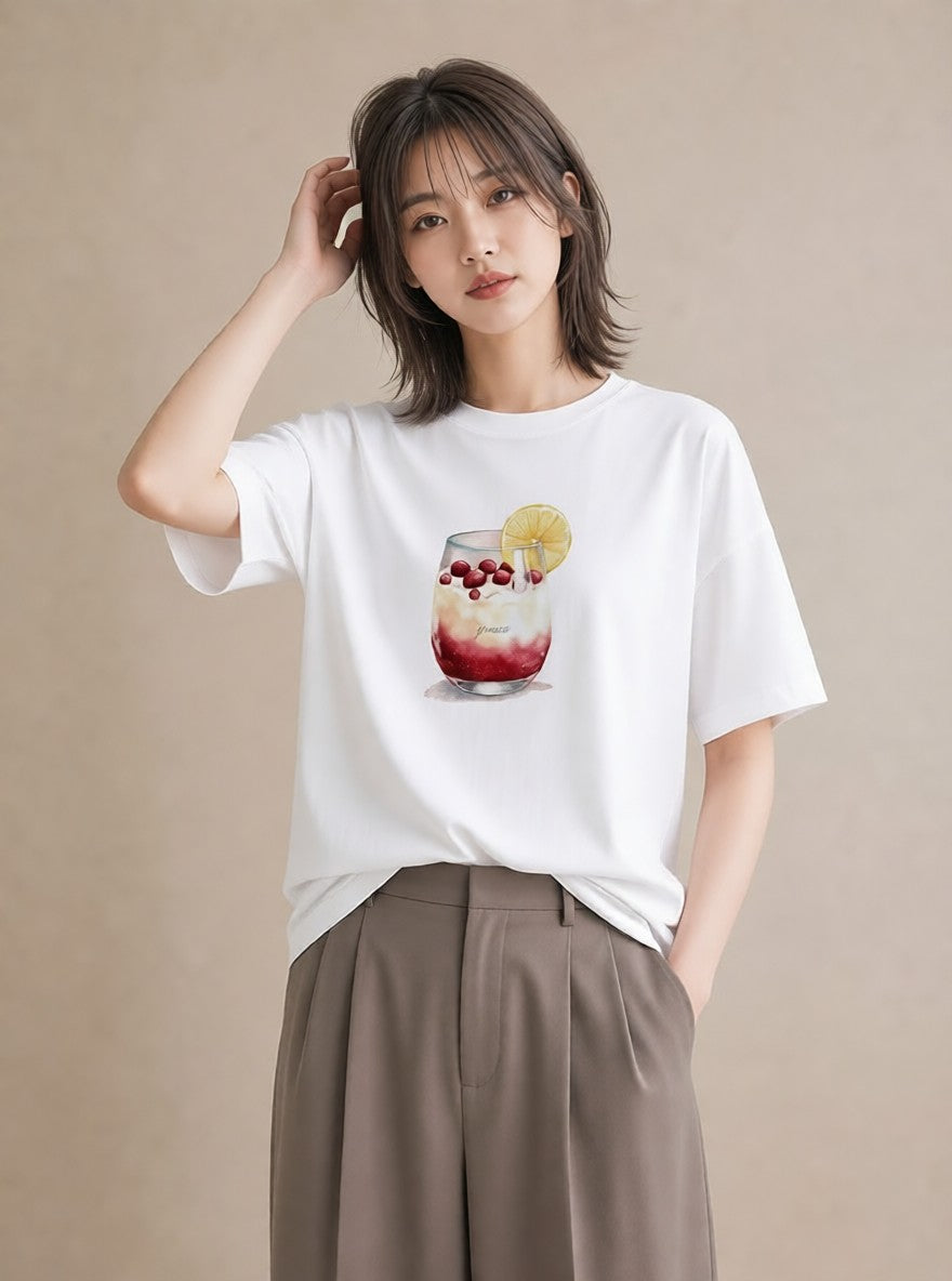 プリントTシャツ レディース クリームソーダ 食べ物 フード イラスト 淡色 カジュアルコーデ 買い物 白T YMAZO