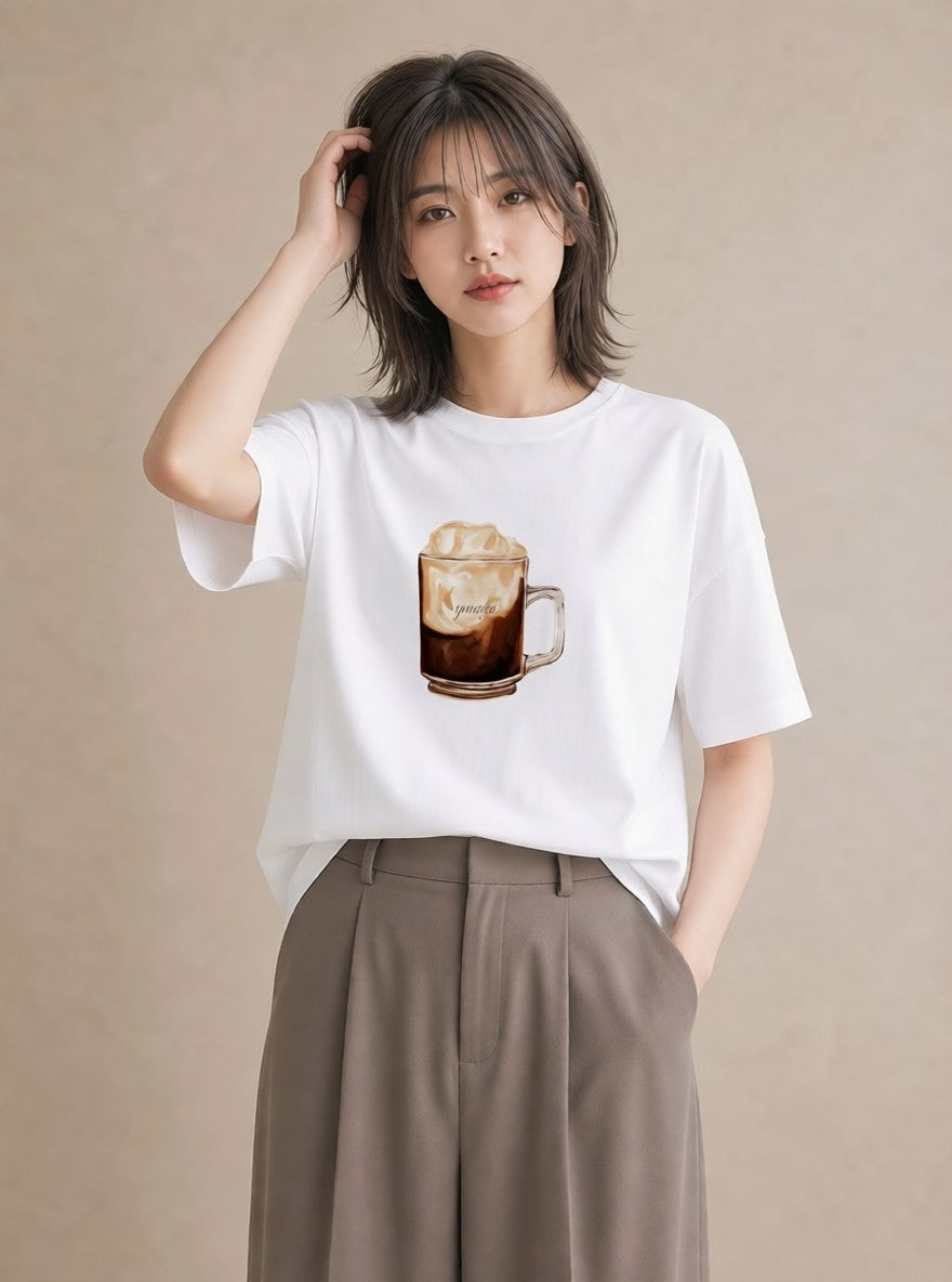 Tシャツ レディース エスプレッソ 食べ物 フード イラスト ガーリー 女性 旅行用 白T YMAZO