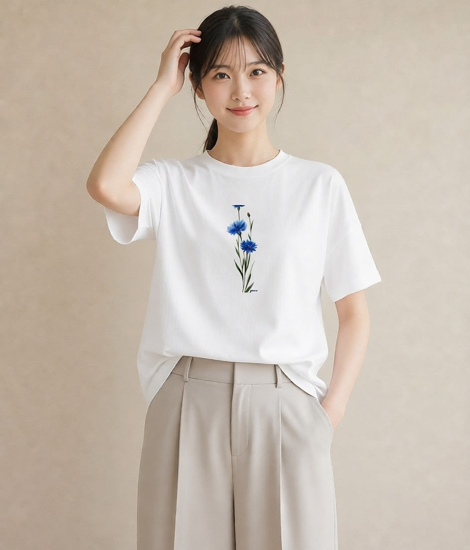 デザインTシャツ レディース カーネーション 花 花柄 イラスト 水彩風 休日 ペアコーデ 白T YMAZO