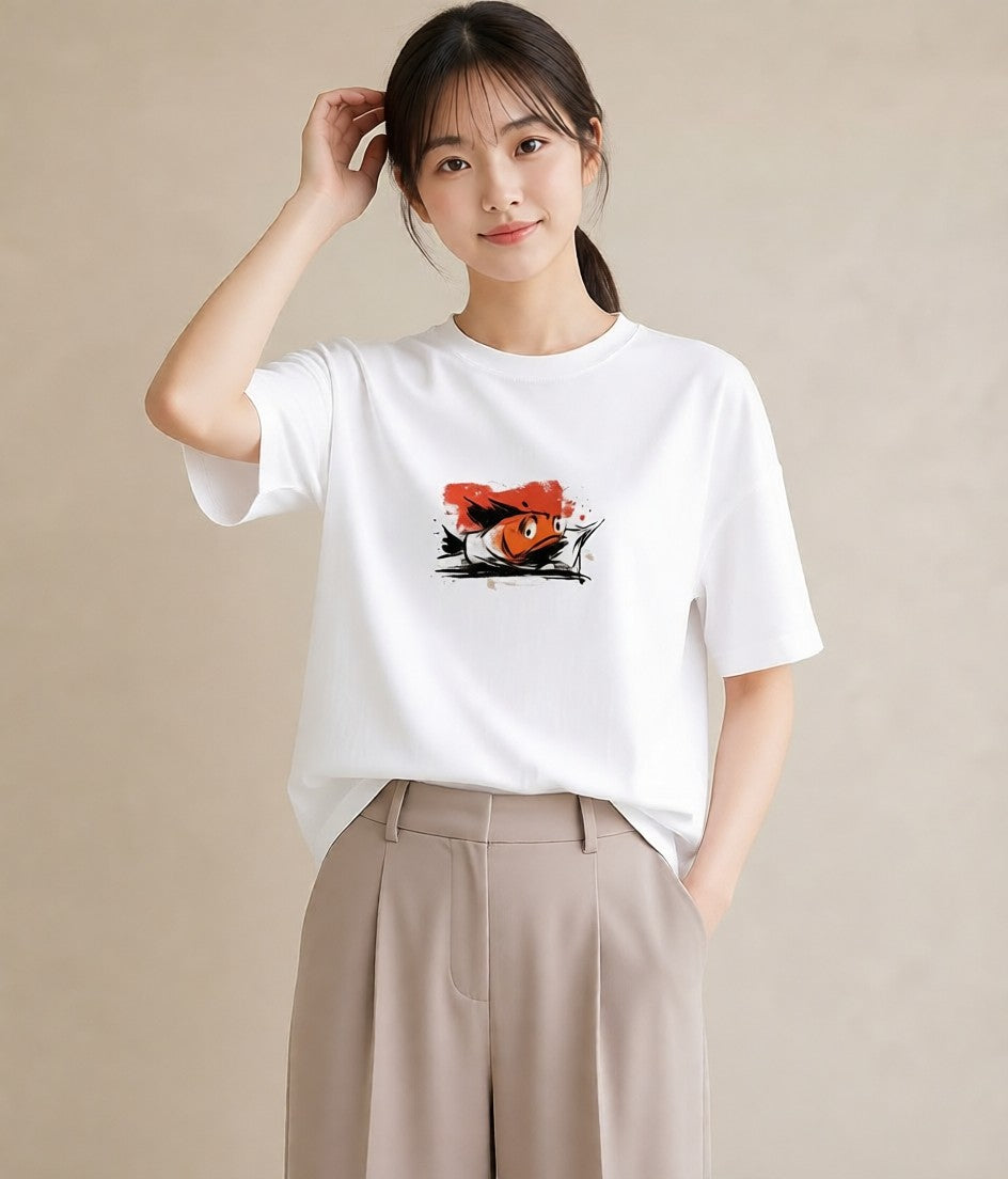 プリントTシャツ レディース 金魚 ペット 動物 イラスト きれいめ 帰省 ラフ 白T YMAZO