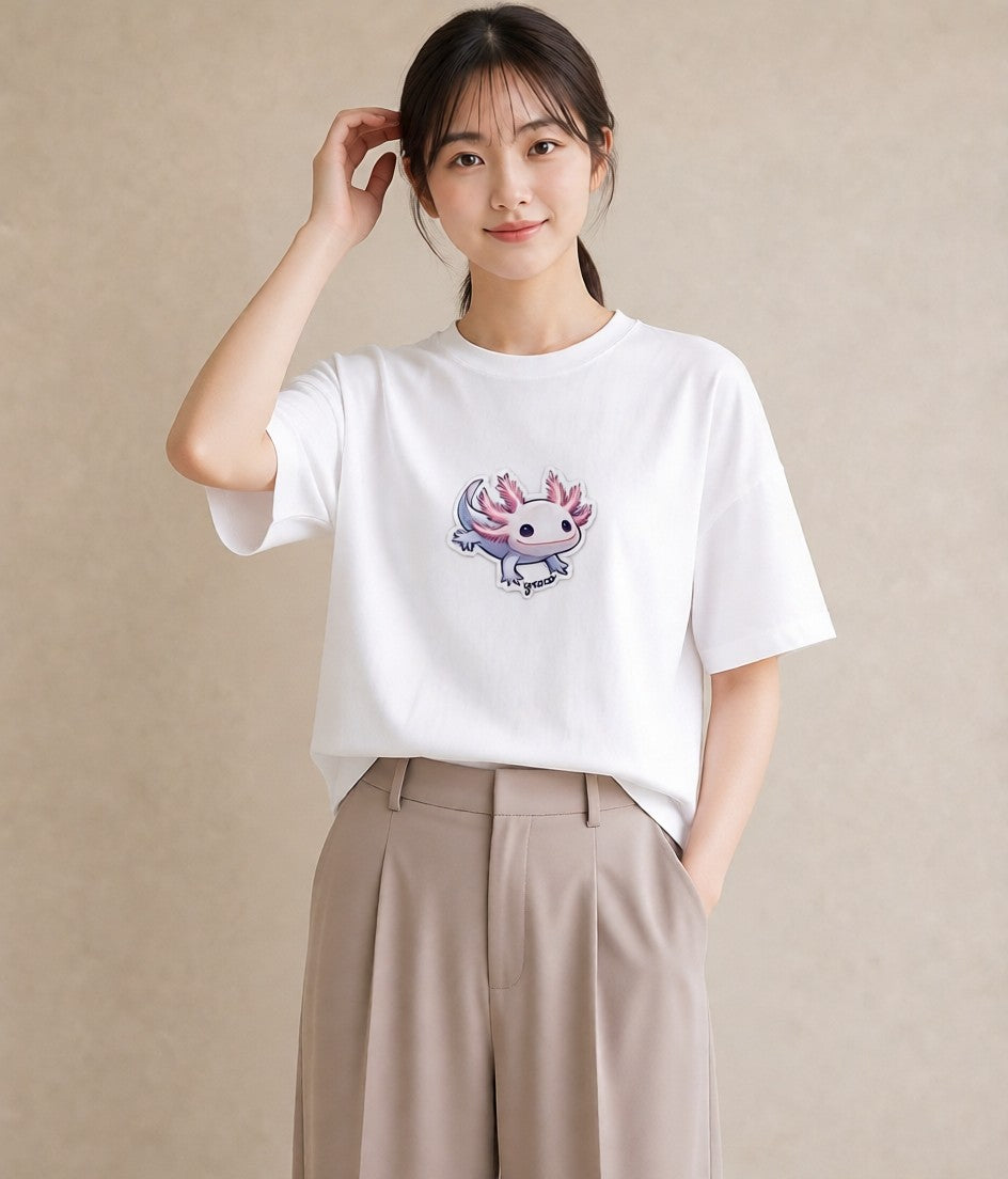 プリントTシャツ レディース ウーパールーパー ペット 動物 イラスト 普段使い 母娘コーデ 自分用 白T YMAZO