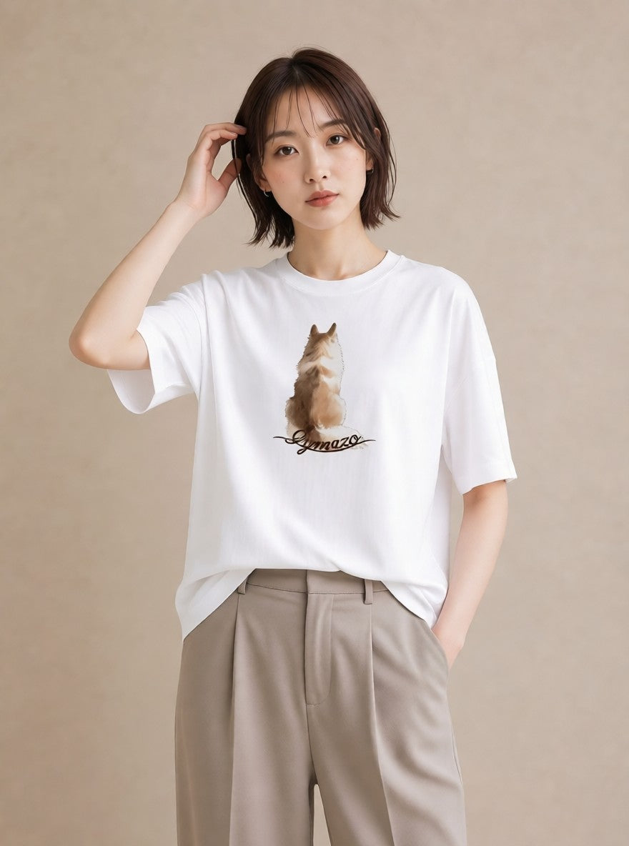 Tシャツ レディース 白猫 猫 ねこ イラスト きれいめ デート 帰省 白T YMAZO