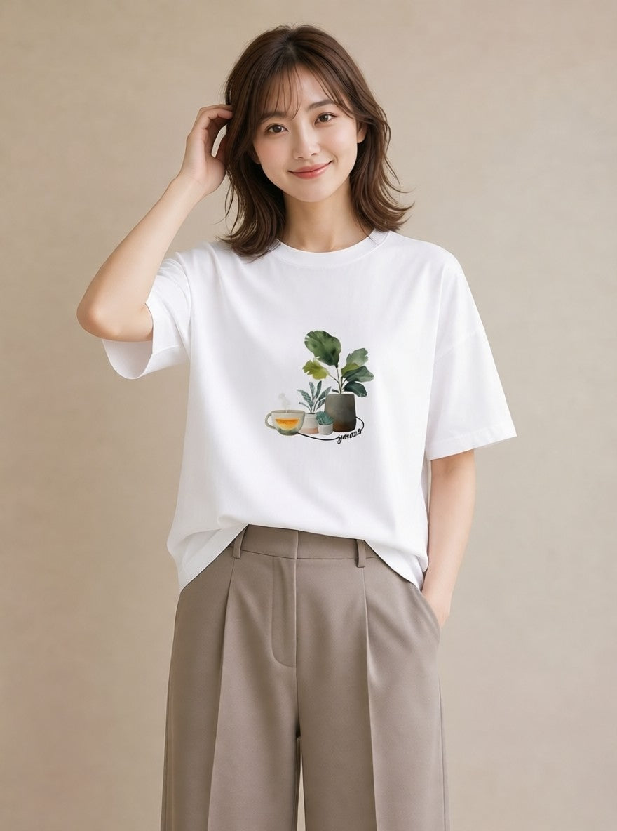 グラフィックTシャツ レディース 紅茶 食べ物 フード イラスト 水彩風 通学 誕生日プレゼント 白T YMAZO
