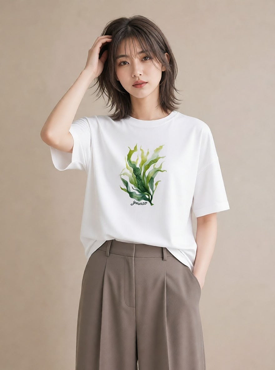 プリントTシャツ レディース シダ 植物 ボタニカル イラスト 誕生日プレゼント 綿100 白T YMAZO