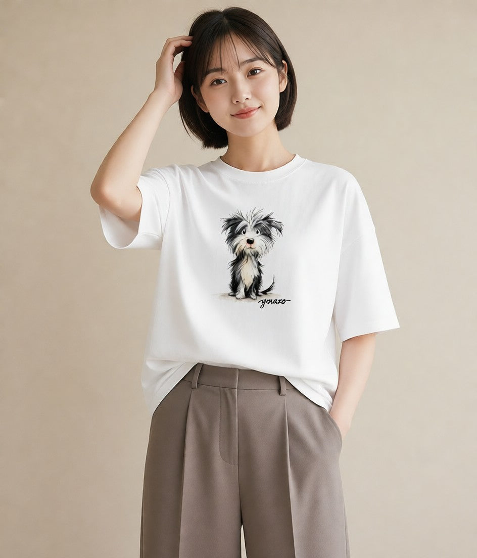 デザインTシャツ レディース ミックス犬 犬 いぬ イラスト 旅行コーデ 普段着 週末コーデ 白T YMAZO