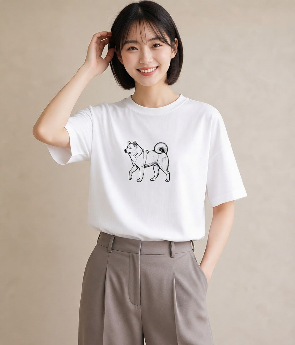 半袖Tシャツ レディース 秋田犬 犬 いぬ イラスト レトロ 在宅 公園 白T YMAZO