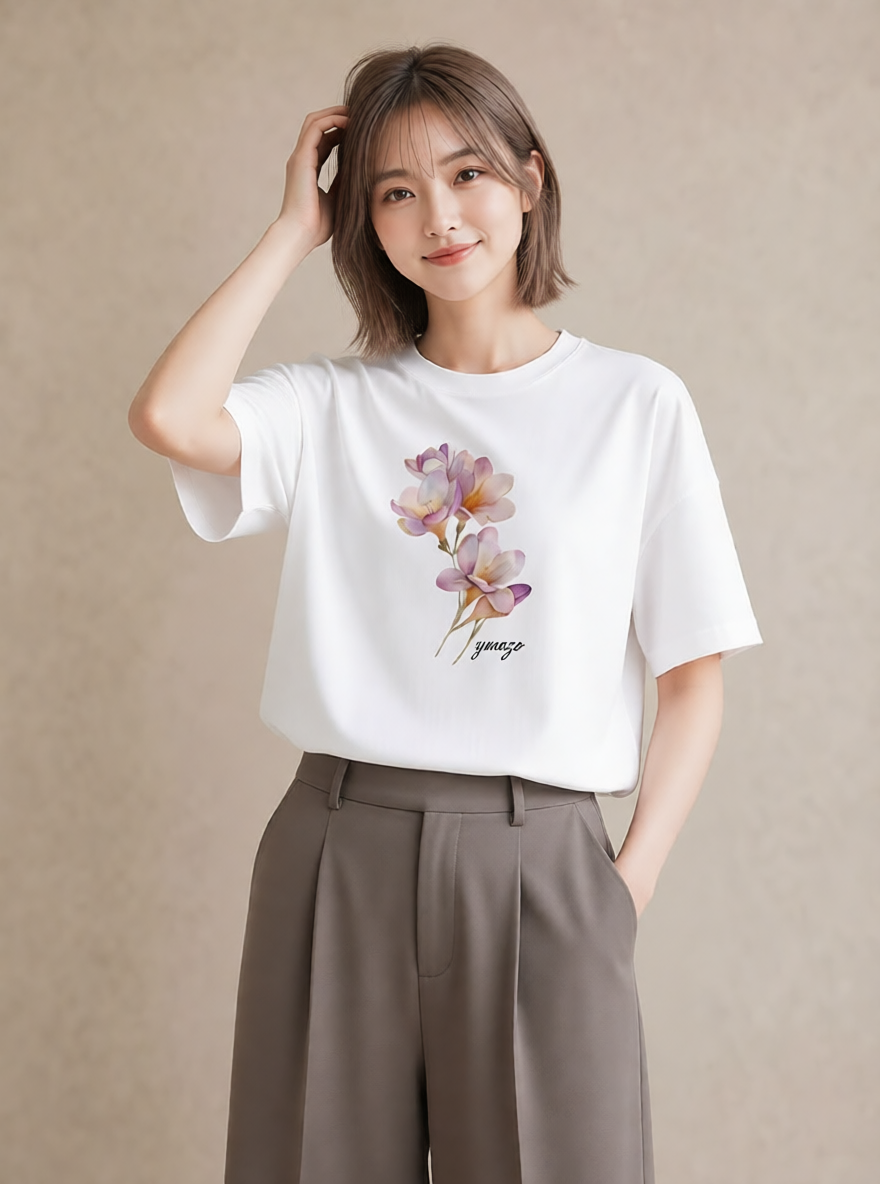 デザインTシャツ レディース スミレ 花 花柄 イラスト ガーリー 誕生日プレゼント 綿100 白T