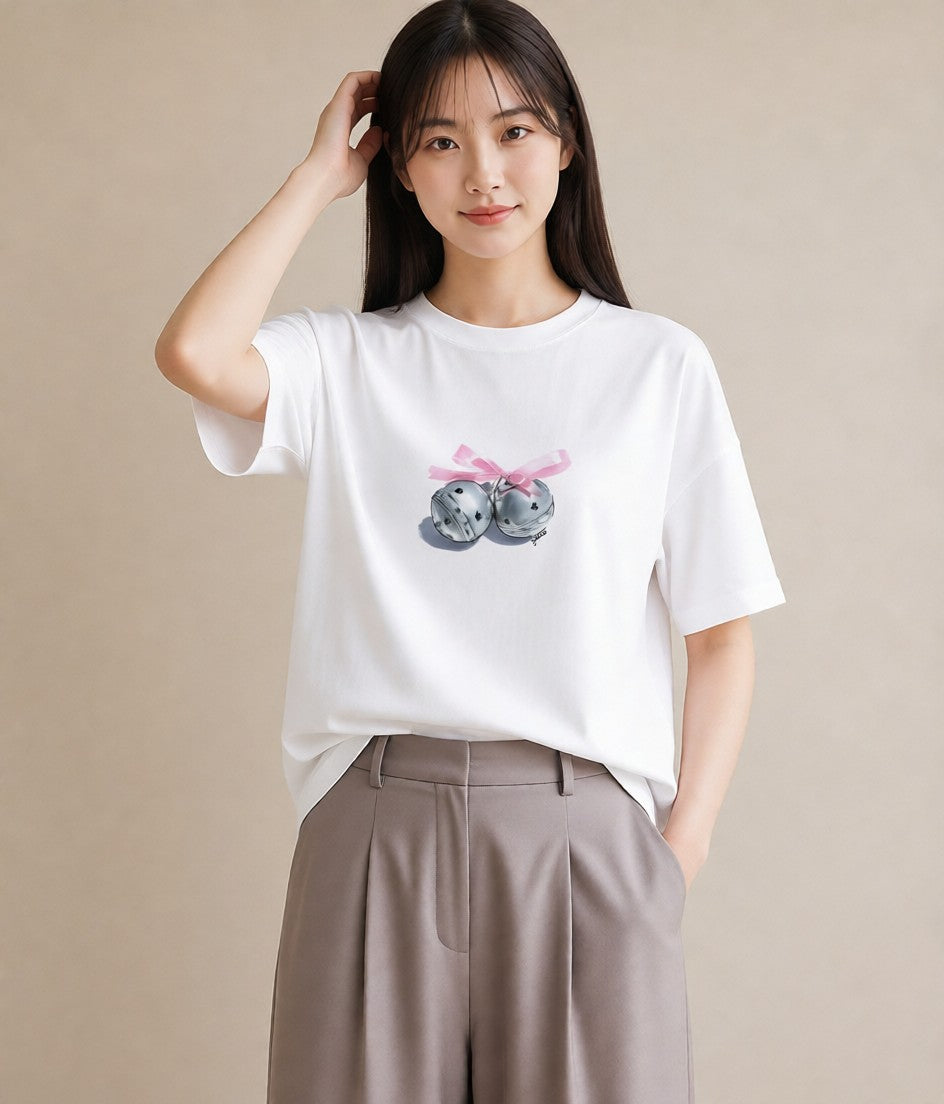 半袖Tシャツ レディース 風鈴 ガラス 夏 ナチュラル アンティーク イラスト ユニーク 在宅 公園 白T YMAZO