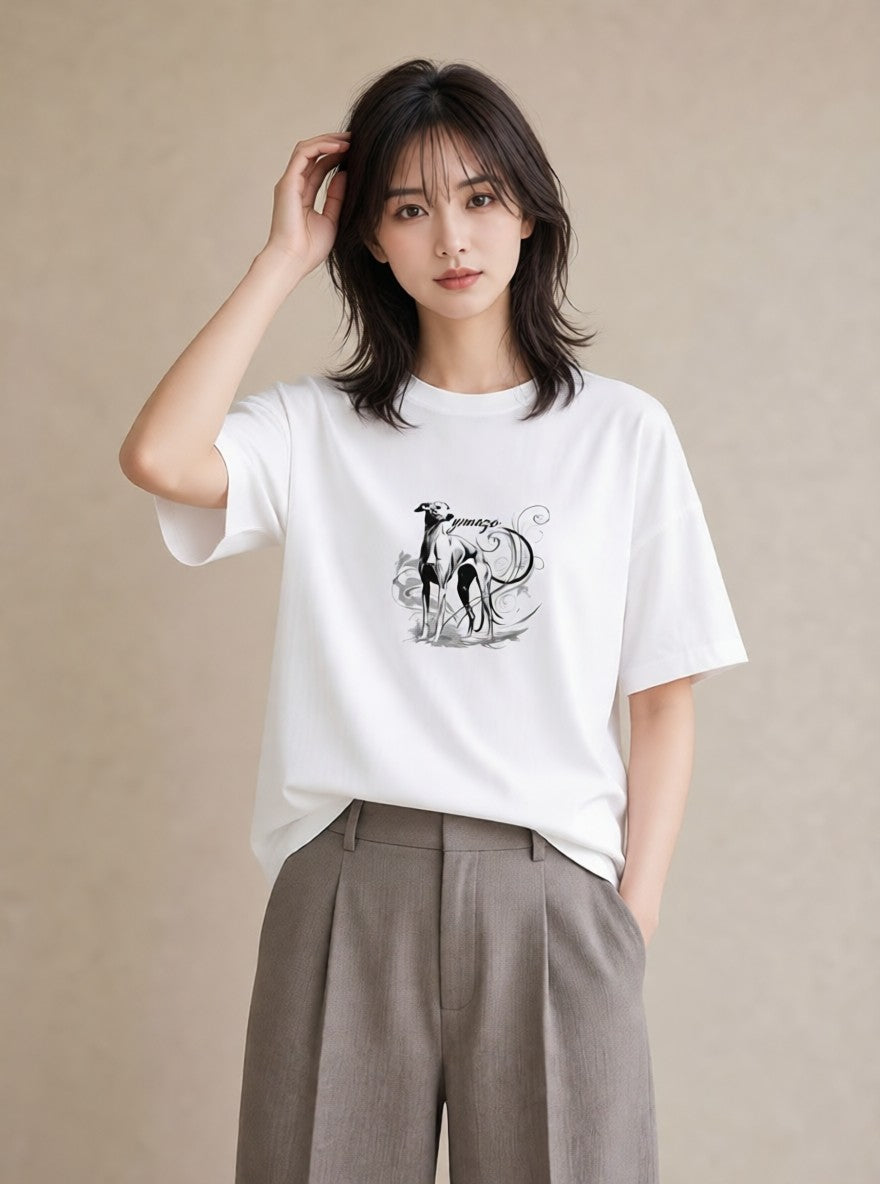 Tシャツ レディース イタリアングレーハウンド 犬 いぬ イラスト 旅行コーデ 週末コーデ 敬老の日 白T YMAZO