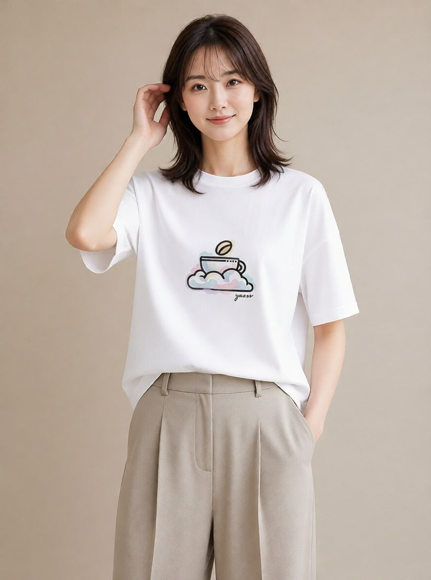 Tシャツ レディース コーヒー カフェ 珈琲 イラスト カフェコーデ クリスマス 旅行 白T YMAZO