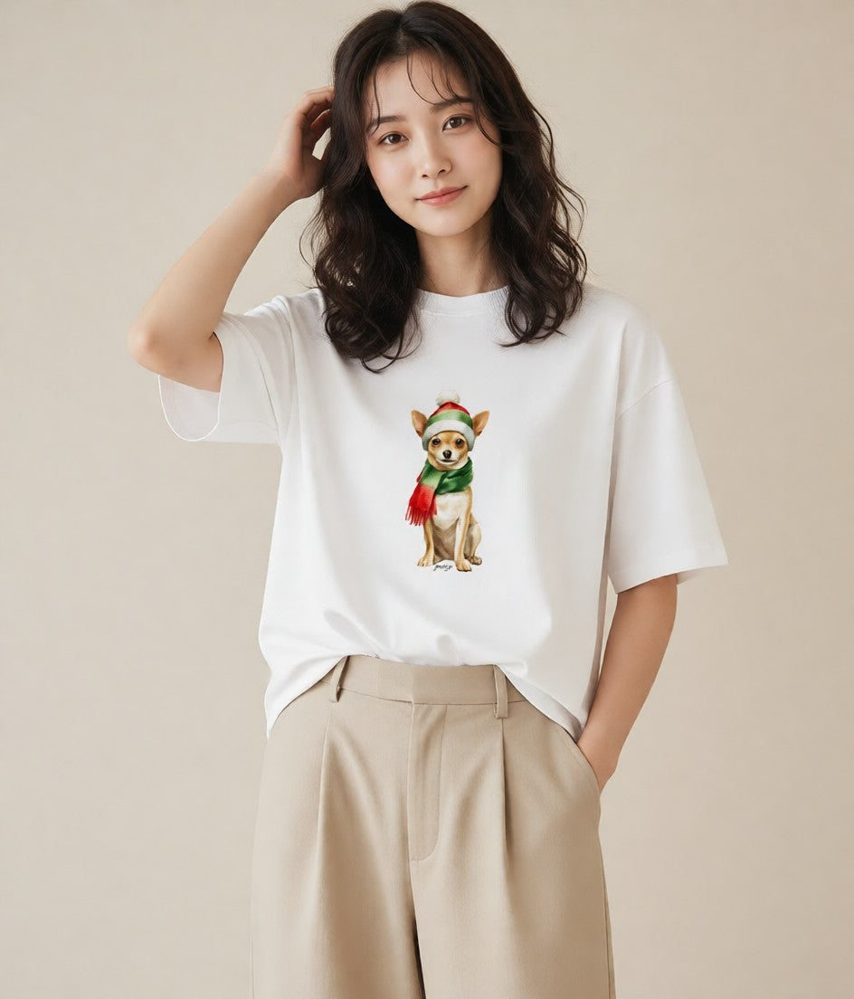 グラフィックTシャツ レディース チワワ 犬 いぬ イラスト アート風 お出かけ 普段着 白T YMAZO