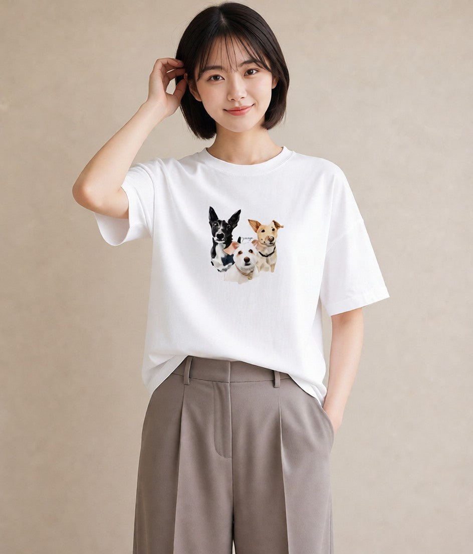 グラフィックTシャツ レディース ミックス犬 犬 いぬ イラスト ミニマル お出かけ 普段着 白T YMAZO