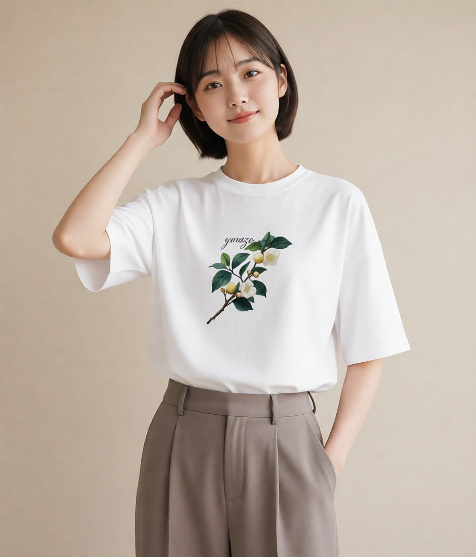 Tシャツ レディース 金木犀 花 花柄 イラスト ラフカジュアル 通勤 在宅 白T