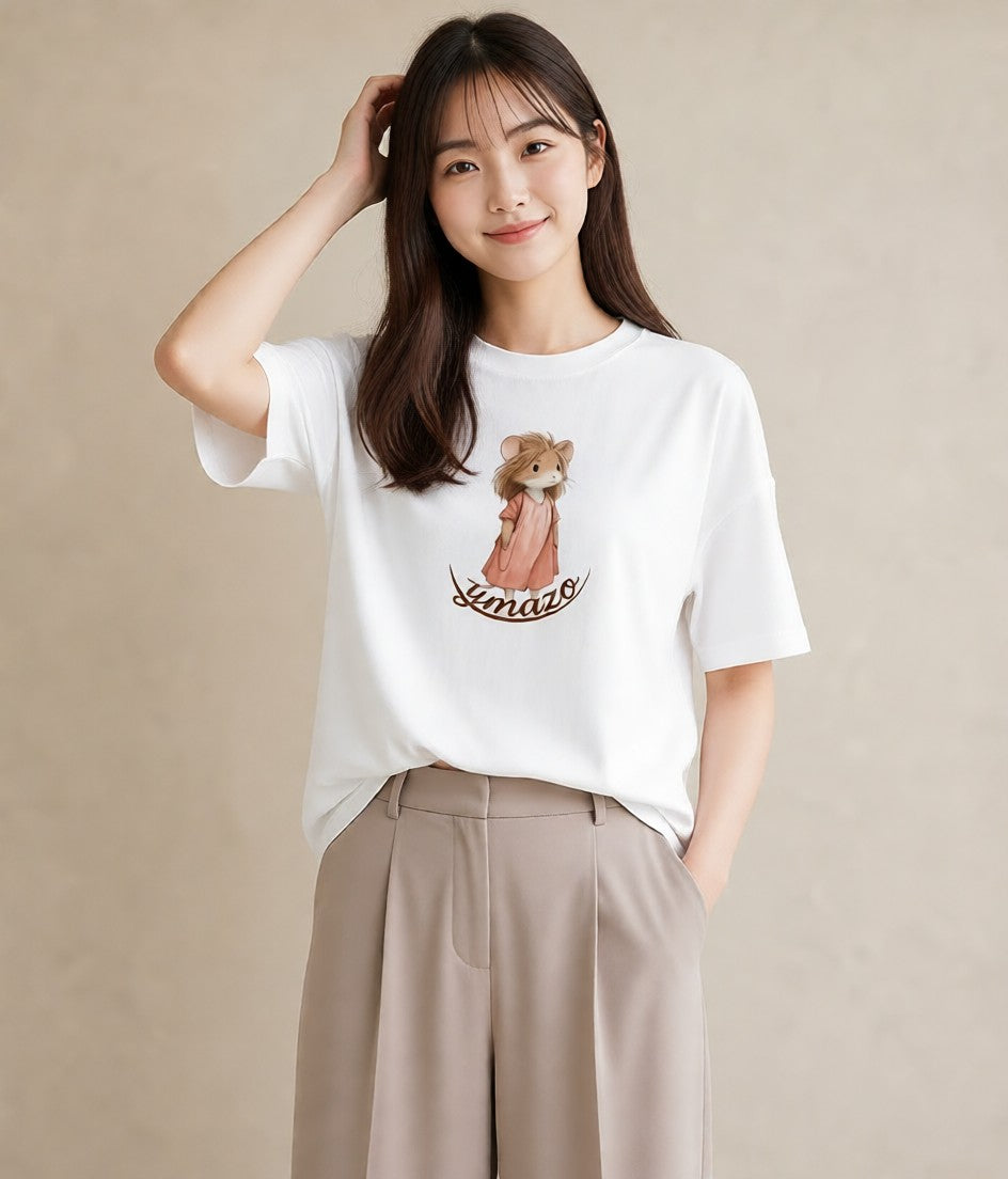 デザインTシャツ レディース ゴールデンハムスター ペット 動物 イラスト ボタニカル 綿100 デート 白T YMAZO