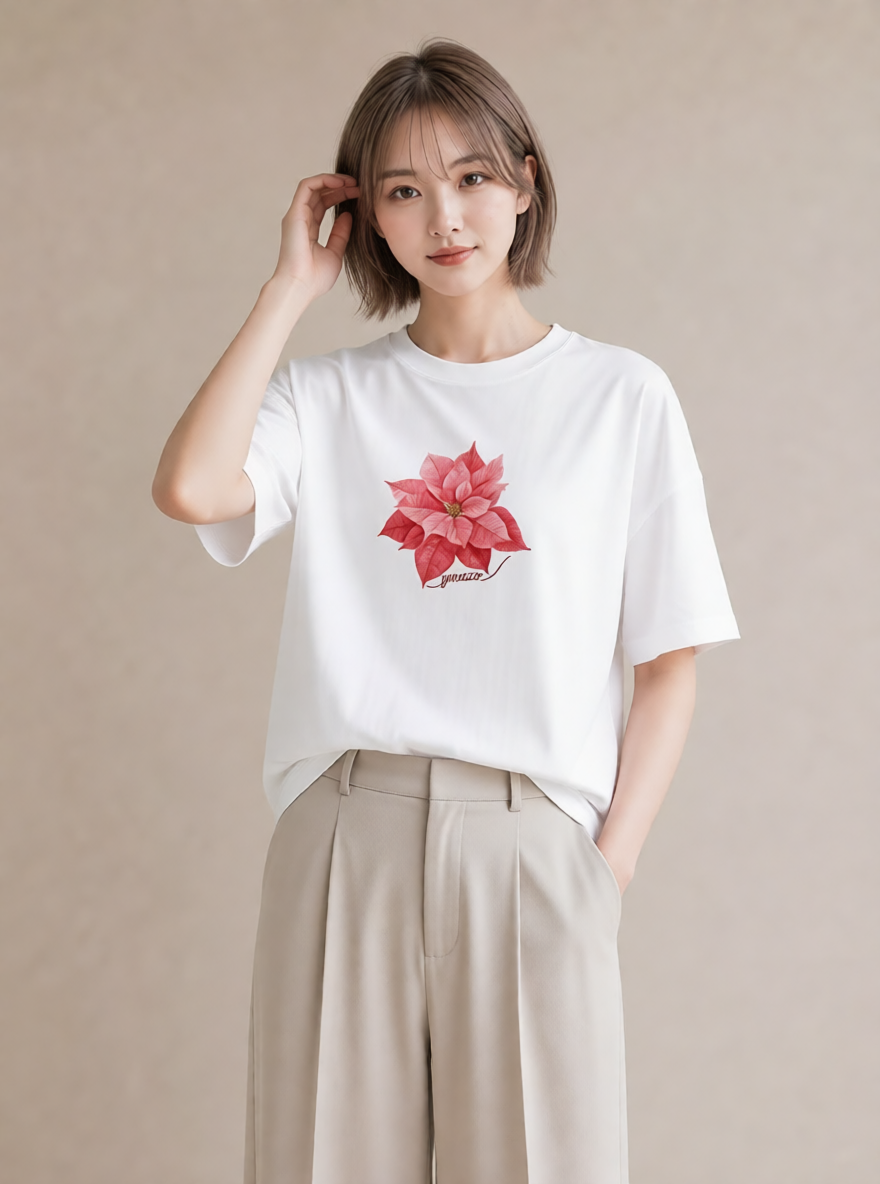半袖Tシャツ レディース 彼岸花 花 花柄 イラスト ラフ 夏コーデ 通学 白T YMAZO