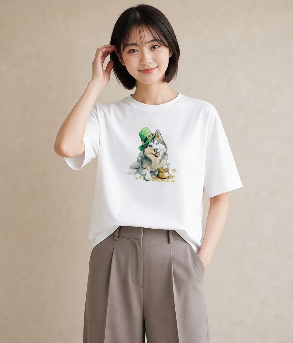 プリントTシャツ レディース シベリアンハスキー 犬 いぬ イラスト レイヤード 友達ギフト 白T YMAZO