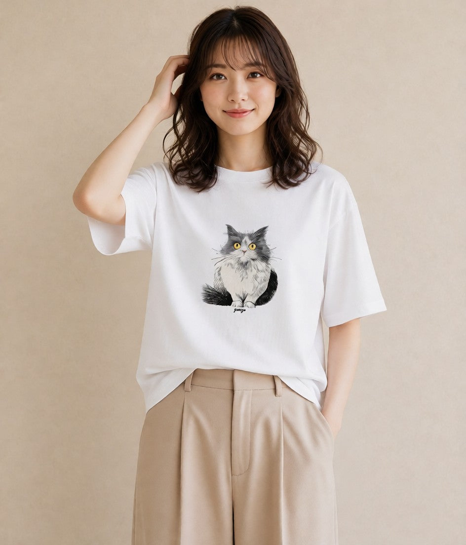 Tシャツ レディース スコティッシュフォールド 猫 ねこ イラスト ゆるコーデ 親子 20代 白T YMAZO